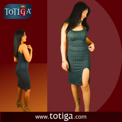 ZİNCİR ASKILI YIRTMAÇLI FÜME RENGİ DOKUMA ELBİSE