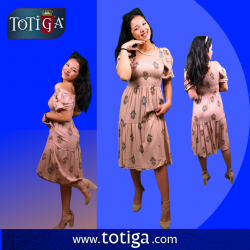 MADONNA YAKA DİZ ALTI DESENLİ ELBİSE