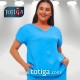 BÜYÜK BEDEN V YAKA KETEN MAVİ BLUZ