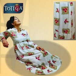 ŞİFON KUMAŞ DESENLİ TESETTÜR ELBİSE