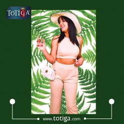 KREM CEPLİ DOKUMA KLASİK KESİM CROP TAKIM