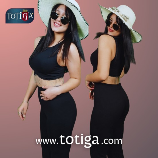 SİYAH ZİNCİR DETAYLI SIFIR KOL İSPANYOL PAÇA CROP TAKIM