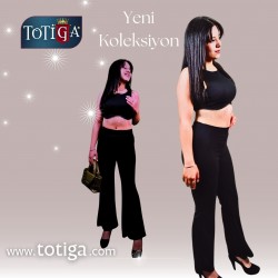 SİYAH ZİNCİR DETAYLI SIFIR KOL İSPANYOL PAÇA CROP TAKIM